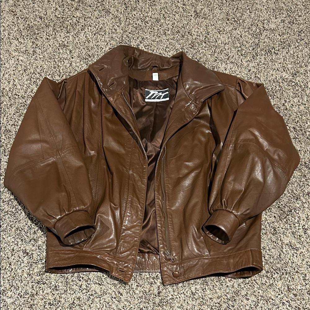 Morgan Taylor brown leather jacket size xs